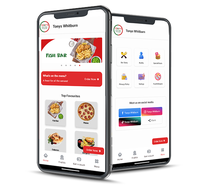 Tonys Fish and Chips Whitburn app mockup
